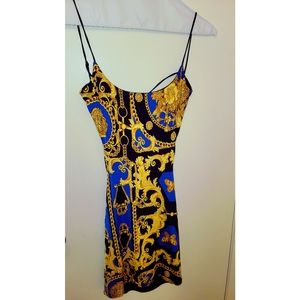 Open back gold print dress